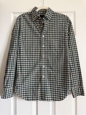 J. Crew Green and Cream Gingham Button-Down Shirt